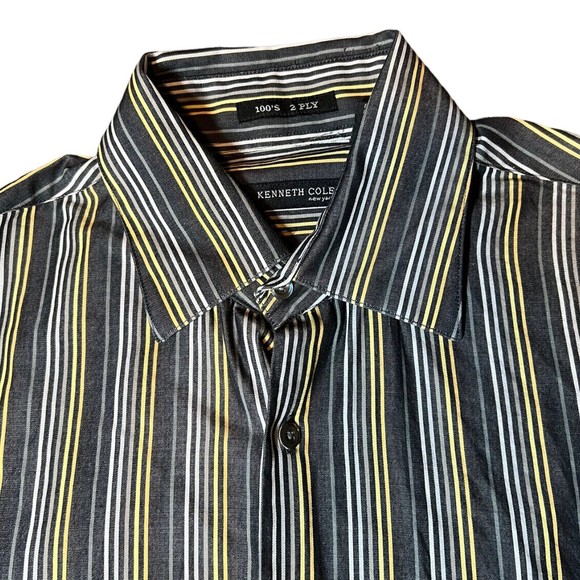 Kenneth Cole 100's 2 Ply Multicolored Button Down Striped Dress Shirt Men Size M - Picture 2 of 6